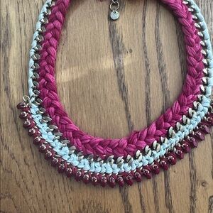 Loft Pink Braided Statement Necklace with Bead Fringe